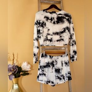 Tie-Dye Lounge Set Top and Shorts Set Black/White